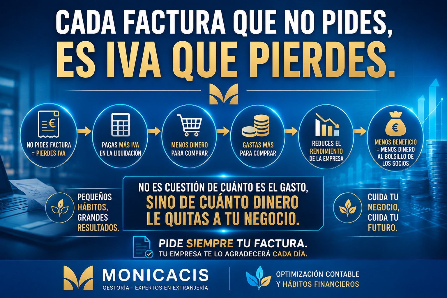 Cada factura que no pides es IVA que pierdes y menos beneficio para tu negocio