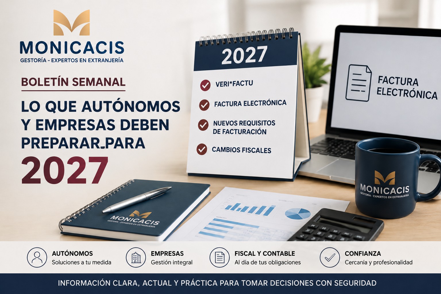 Gestoría Monicacis: boletín semanal sobre cambios fiscales, VERI*FACTU y facturación para autónomos y empresas en 2027